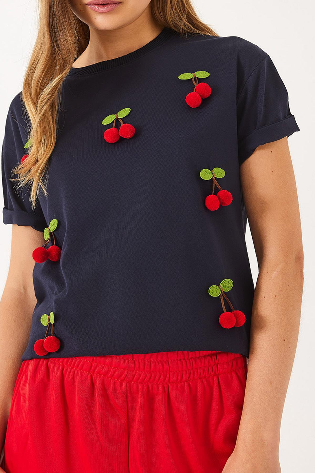 Kısa Kollu Kiraz Aksesuarlı T-Shirt 60602016 - Lacivert
