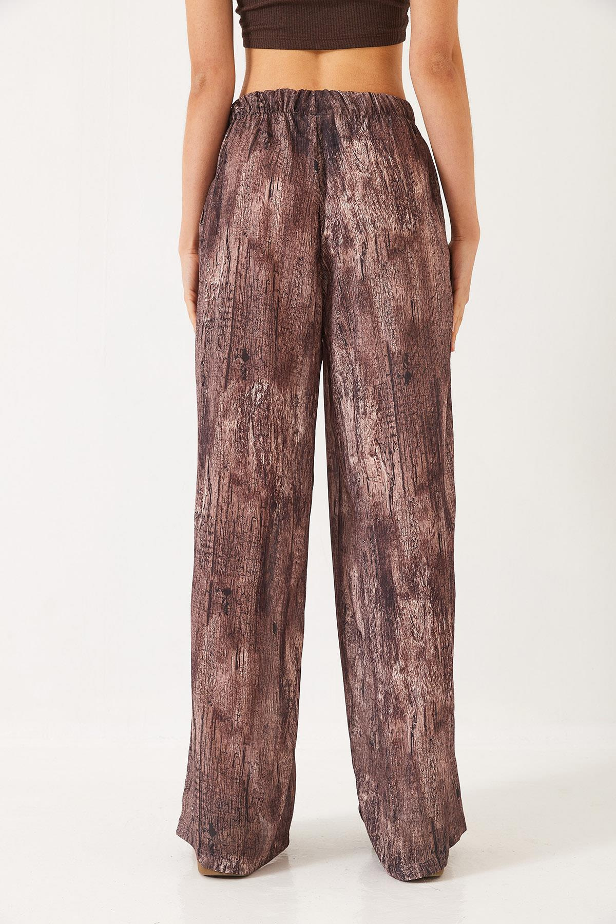 Kontrast Geçişli Cep Detaylı Wide Leg Pantolon 60440-2 60271056 - Kahve