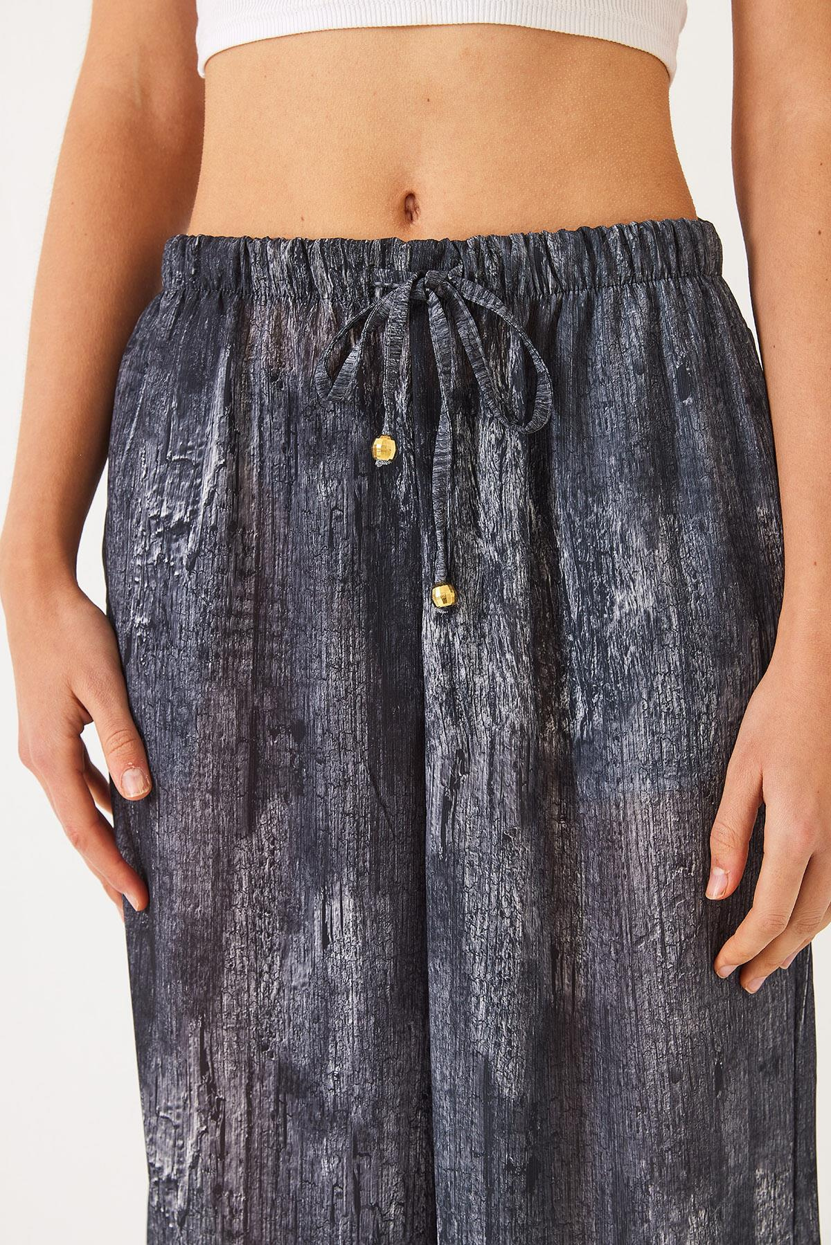 Kontrast Geçişli Cep Detaylı Wide Leg Pantolon 60440-2 60271056 - Antrasit