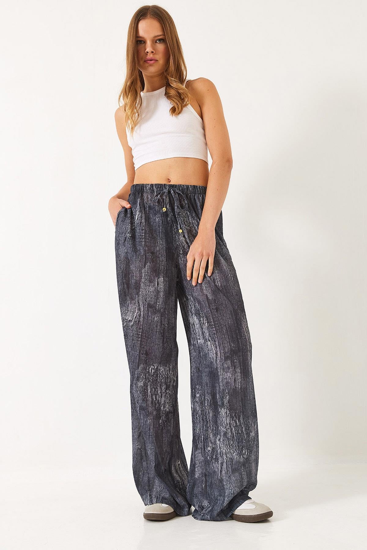 Kontrast Geçişli Cep Detaylı Wide Leg Pantolon 60440-2 60271056 - Antrasit