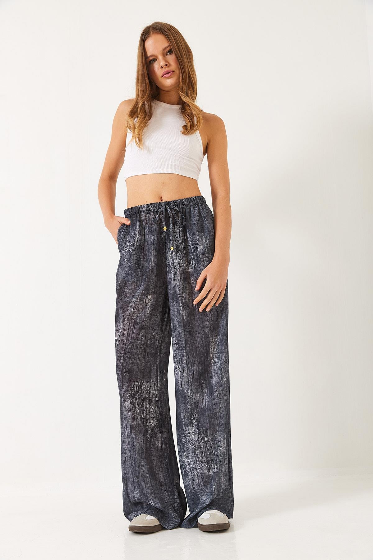 Kontrast Geçişli Cep Detaylı Wide Leg Pantolon 60440-2 60271056 - Antrasit