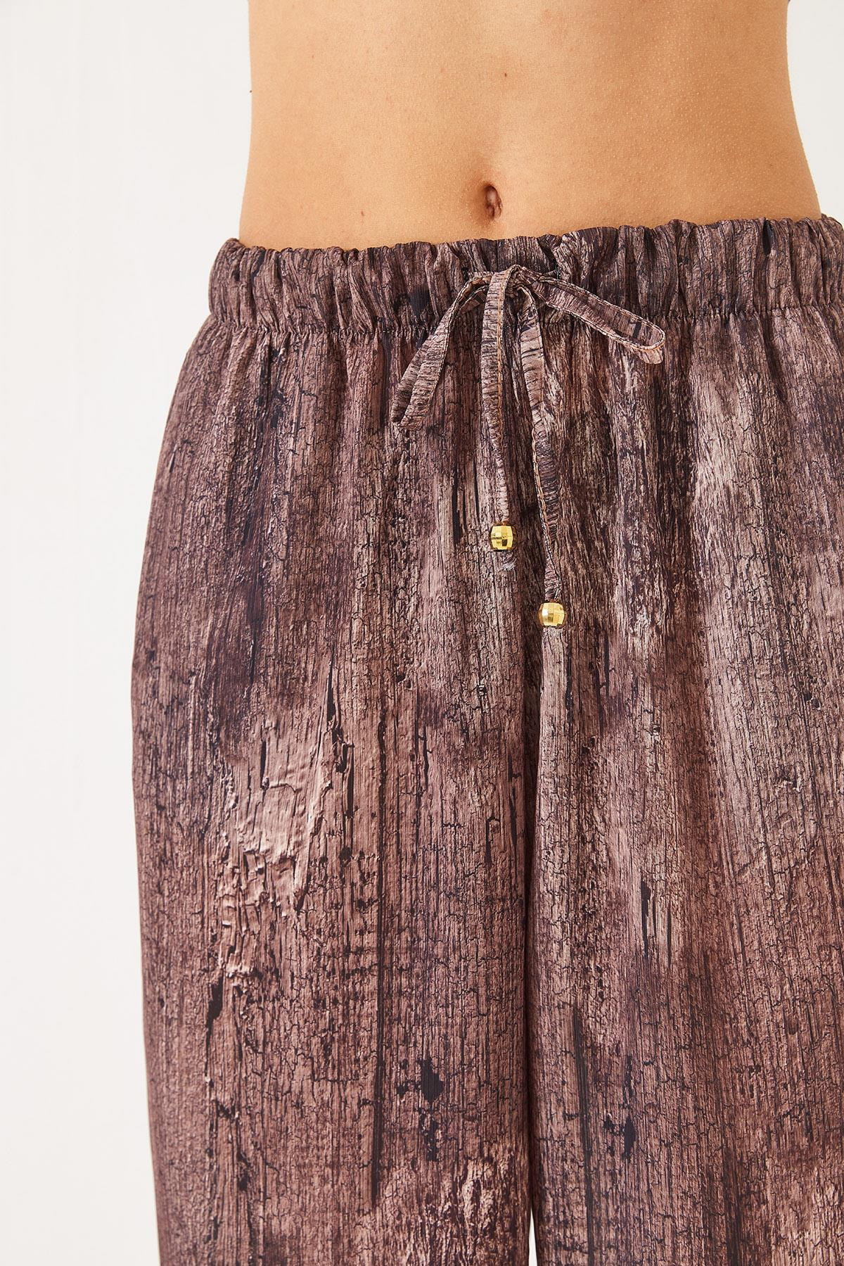 Kontrast Geçişli Cep Detaylı Wide Leg Pantolon 60440-2 60271056 - Kahve