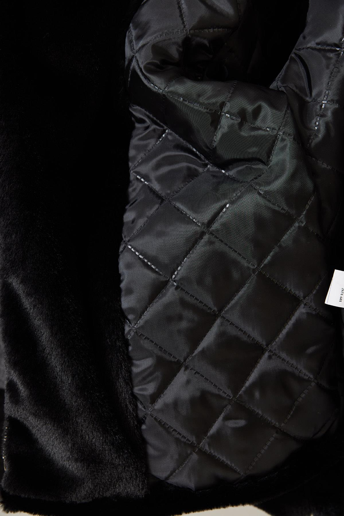 Kruvaze Yaka Peluş Kürklü Mont 2651 60351311 - Siyah