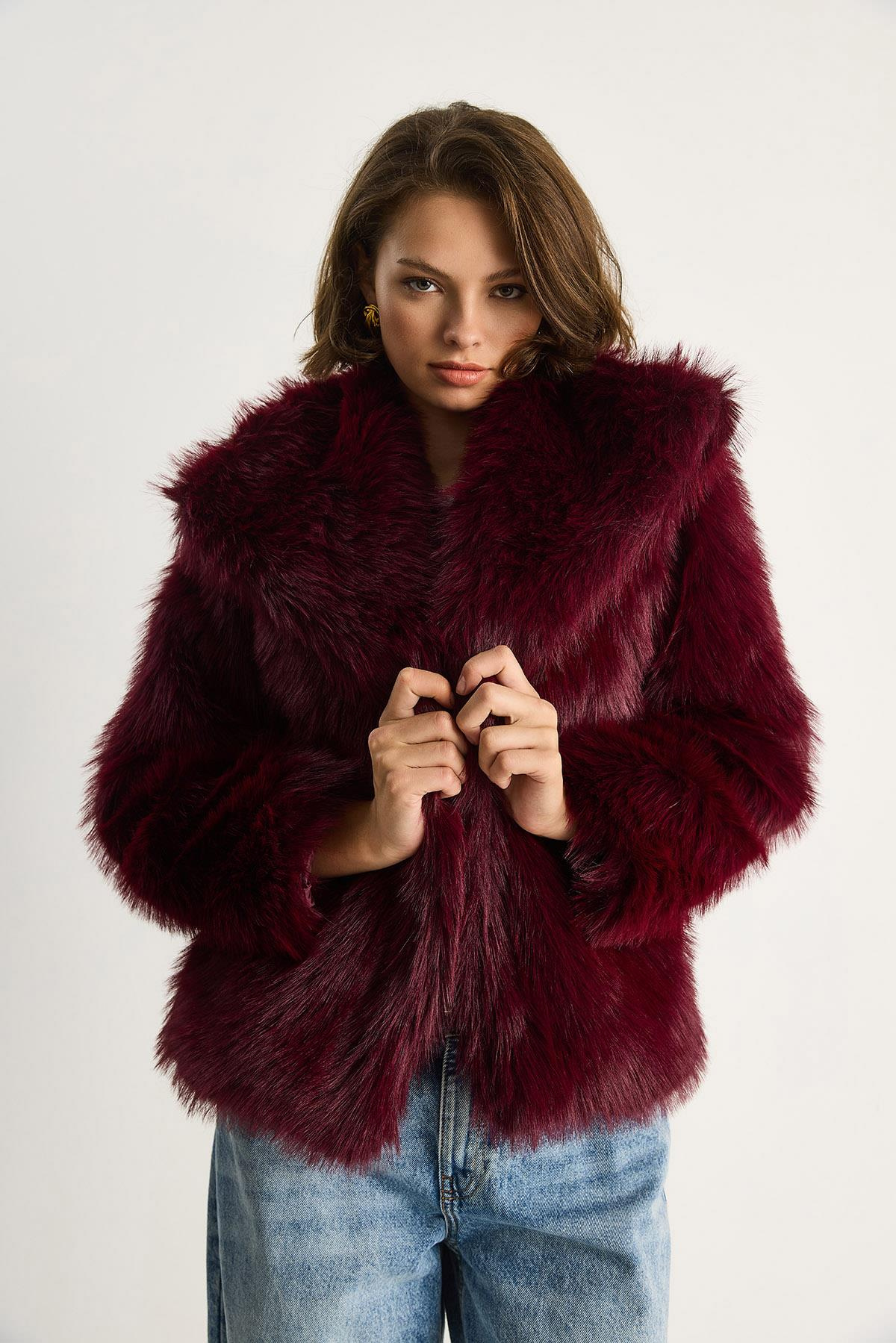 Kürklü Araboy Mont 2429 60351214 - Bordo DIŞ GİYİM modelleri