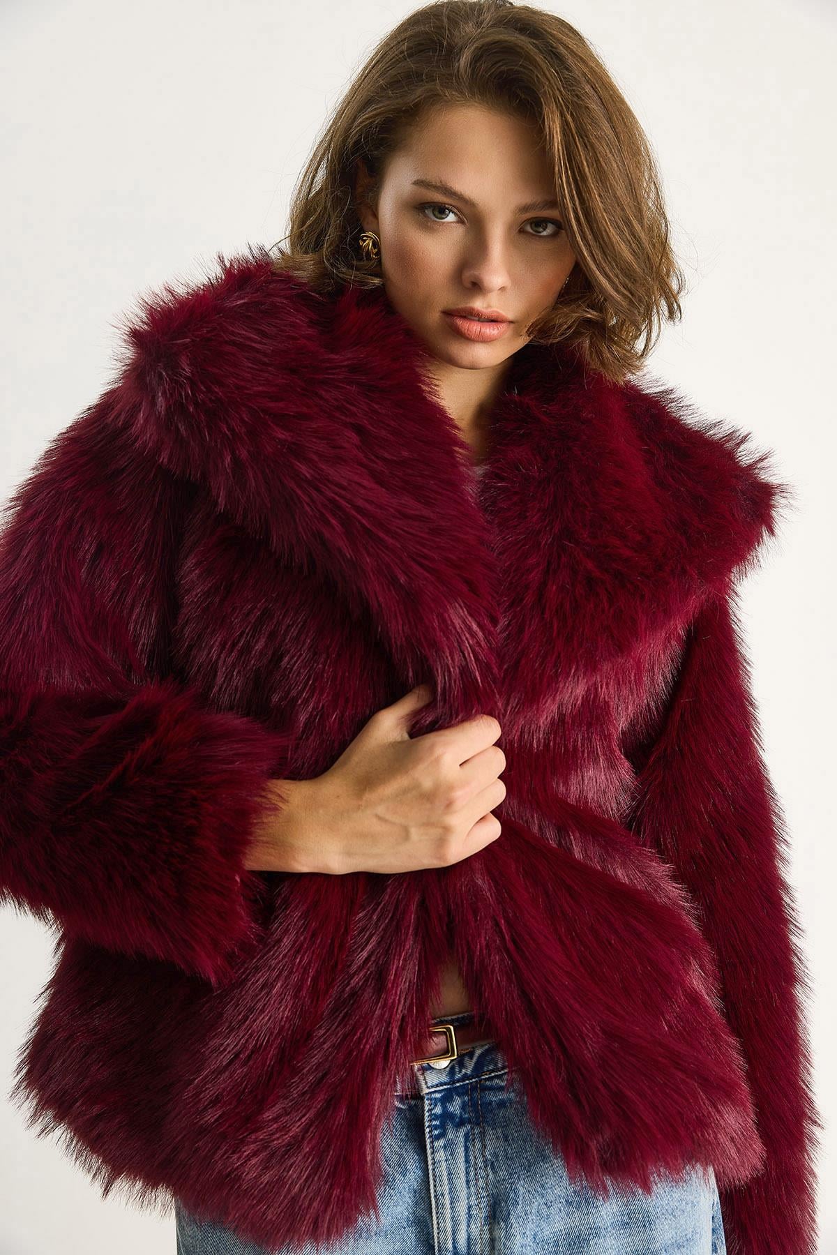 Kürklü Araboy Mont 2429 60351214 - Bordo DIŞ GİYİM modelleri