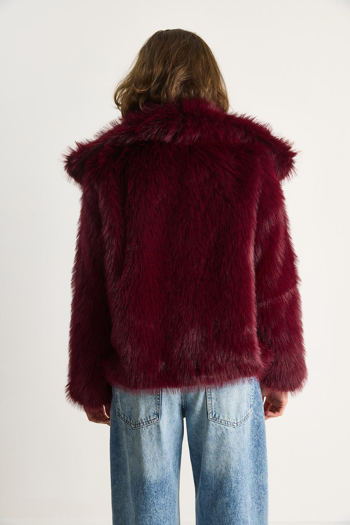 Kürklü Araboy Mont 2429 60351214 - Bordo DIŞ GİYİM modelleri