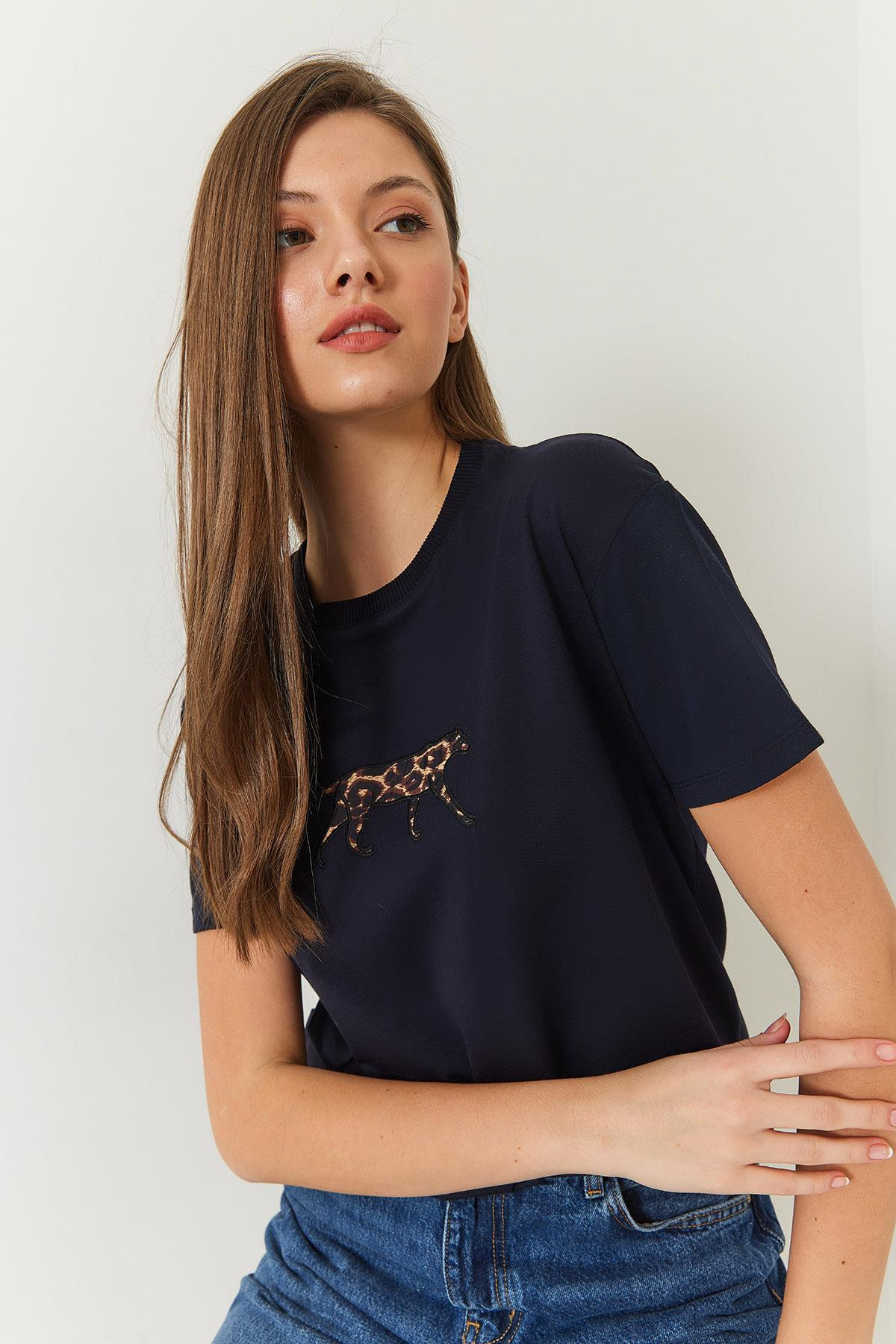 Leopar Baskılı Tshirt 60602006 - Lacivert