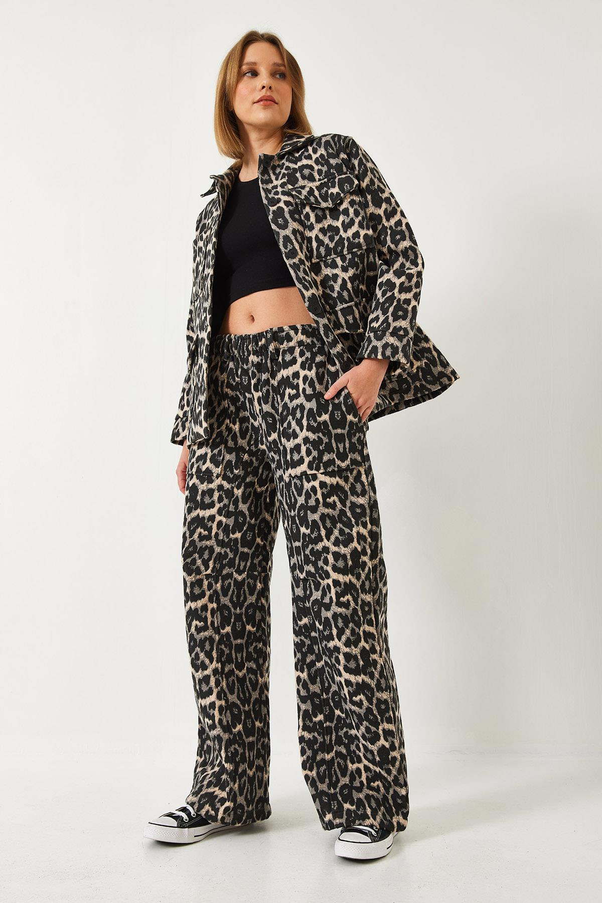 Leopar Desenli Alt Üst Takım 60261255 - Gri