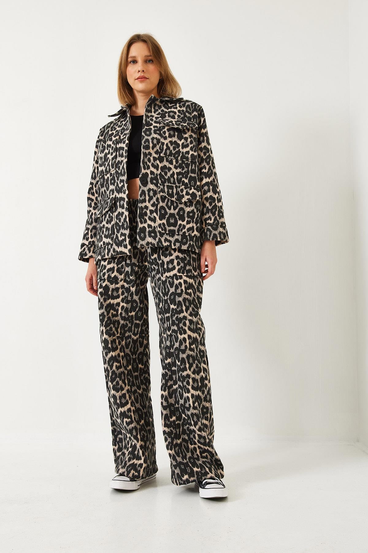Leopar Desenli Alt Üst Takım 60261255 - Gri