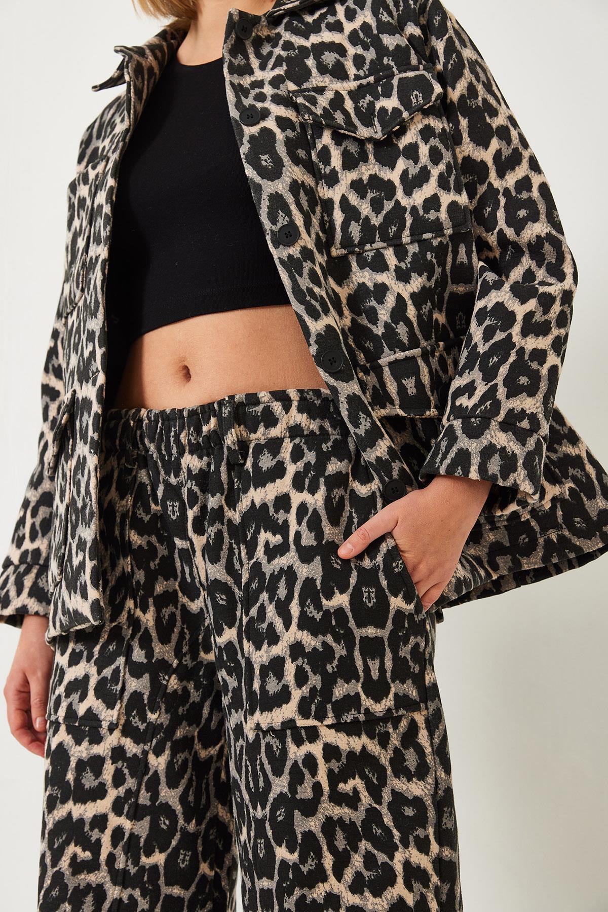 Leopar Desenli Alt Üst Takım 60261255 - Gri