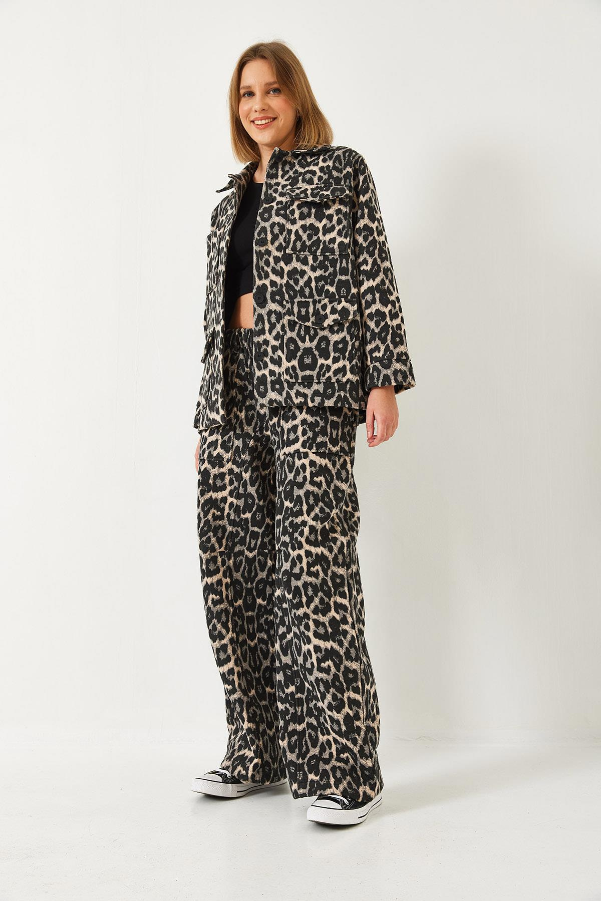 Leopar Desenli Alt Üst Takım 60261255 - Gri