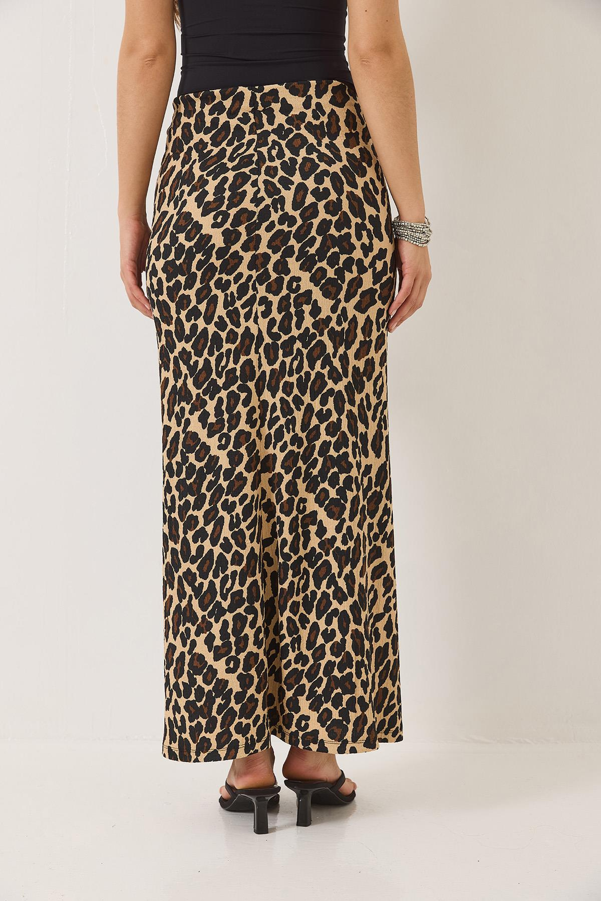 Leopar Desenli Beli Lastikli Uzun Kalem Etek 0258 60283170 - Leopar