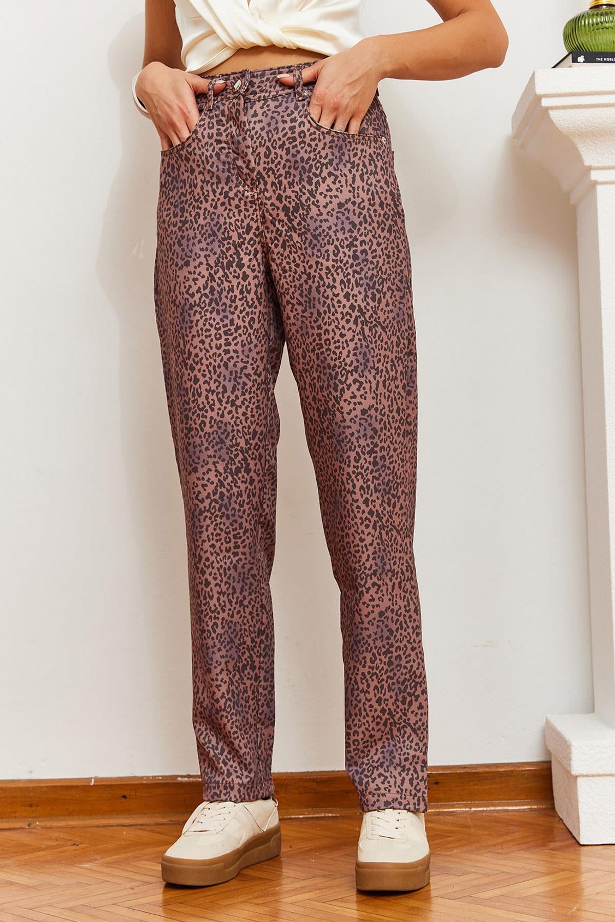 Leopar Desenli Denim Pantolon MBMS033 60501033 - Kahverengi