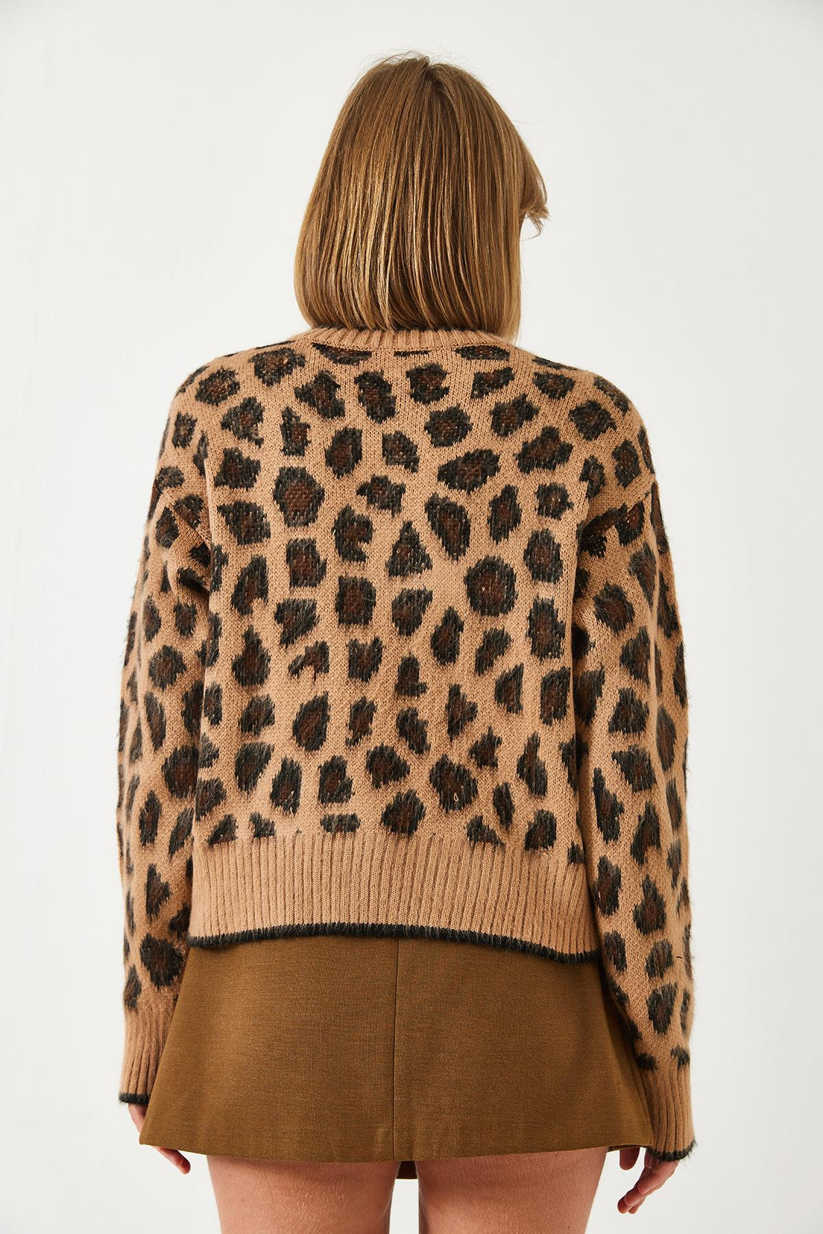 Leopar Desenli Triko Hırka 60261086 - Camel
