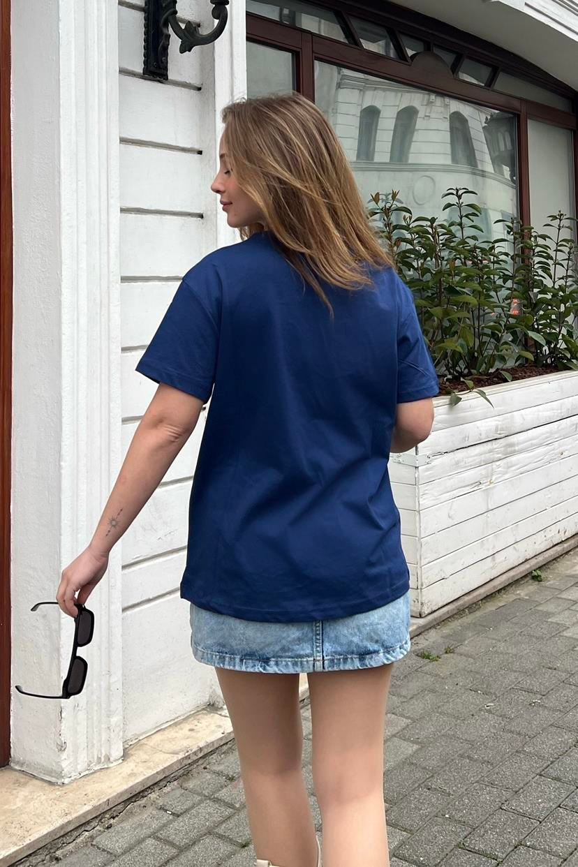Love Nakış İşlemeli Penye Tshirt 60211004 - Mavi T-SHİRT modelleri