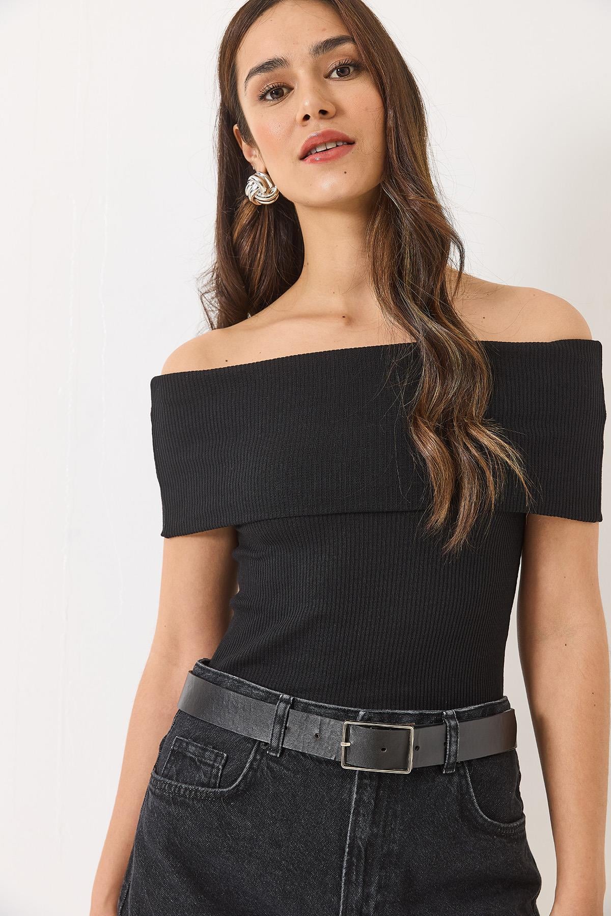 Madonna Yaka Fitilli Basic Bluz 60284012 - Siyah
