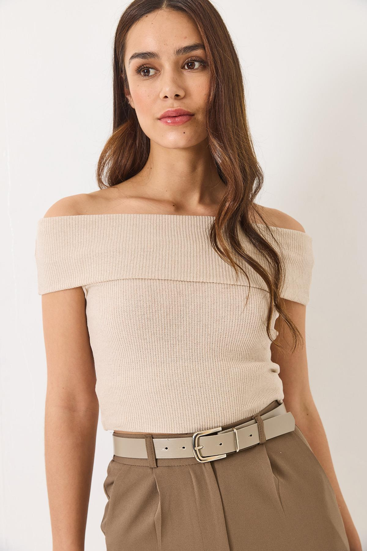 Madonna Yaka Fitilli Basic Bluz 60284012 - Taş