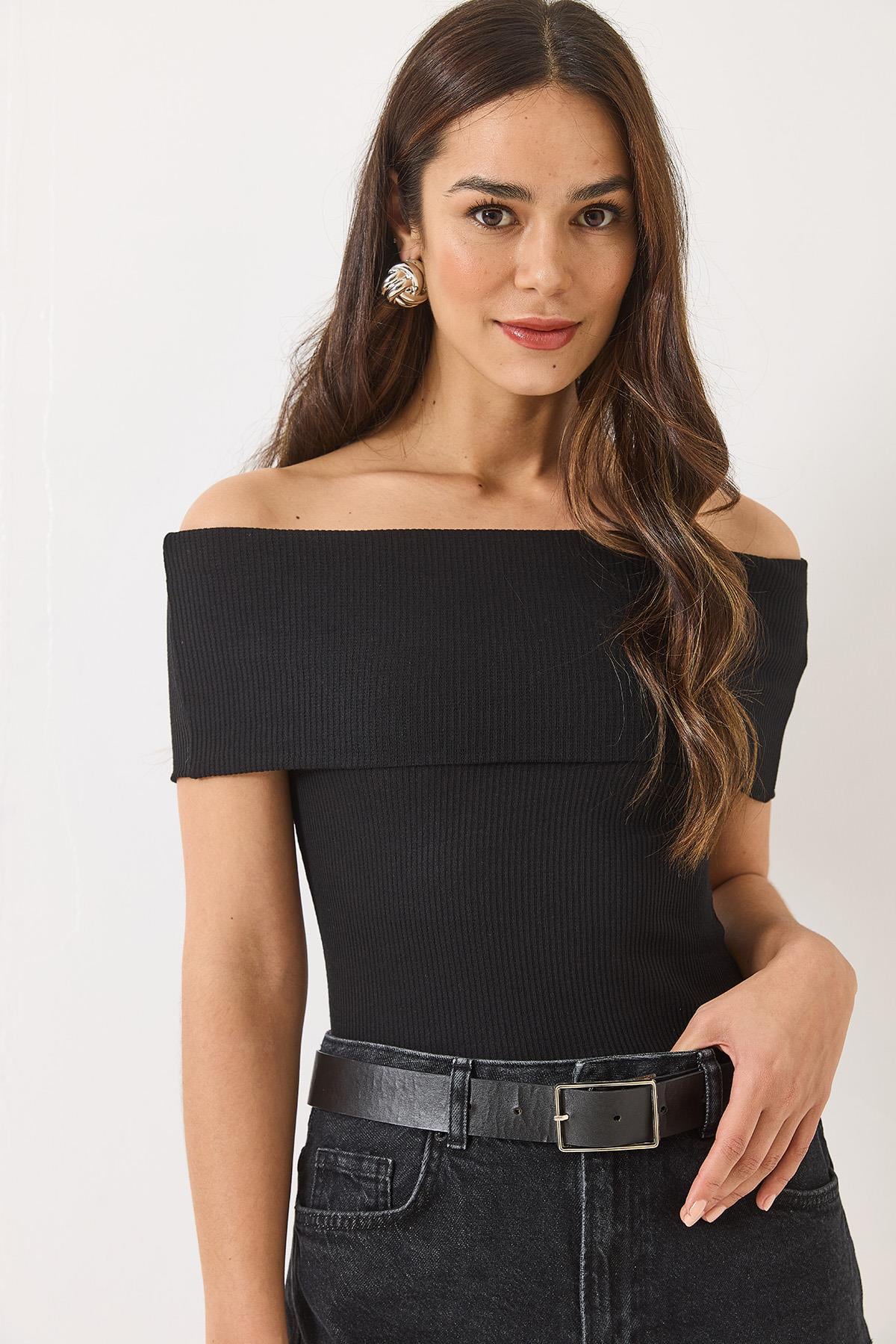 Madonna Yaka Fitilli Basic Bluz 60284012 - Siyah