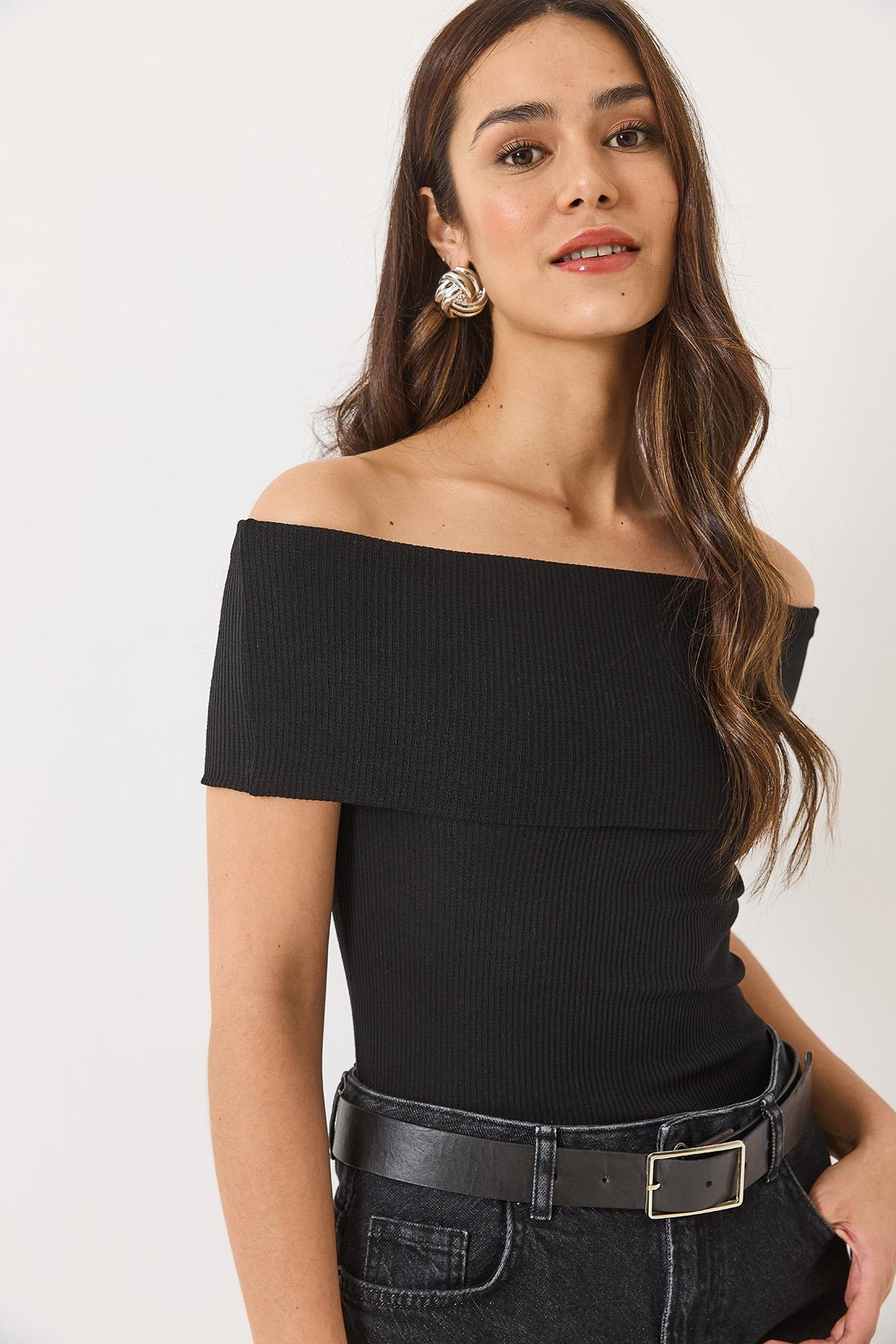 Madonna Yaka Fitilli Basic Bluz 60284012 - Siyah