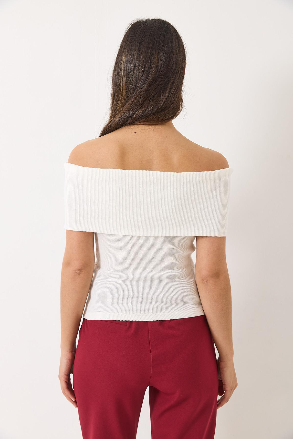 Madonna Yaka Fitilli Basic Bluz 60284012 - Beyaz