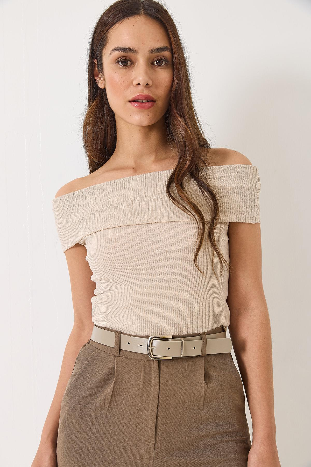 Madonna Yaka Fitilli Basic Bluz 60284012 - Taş