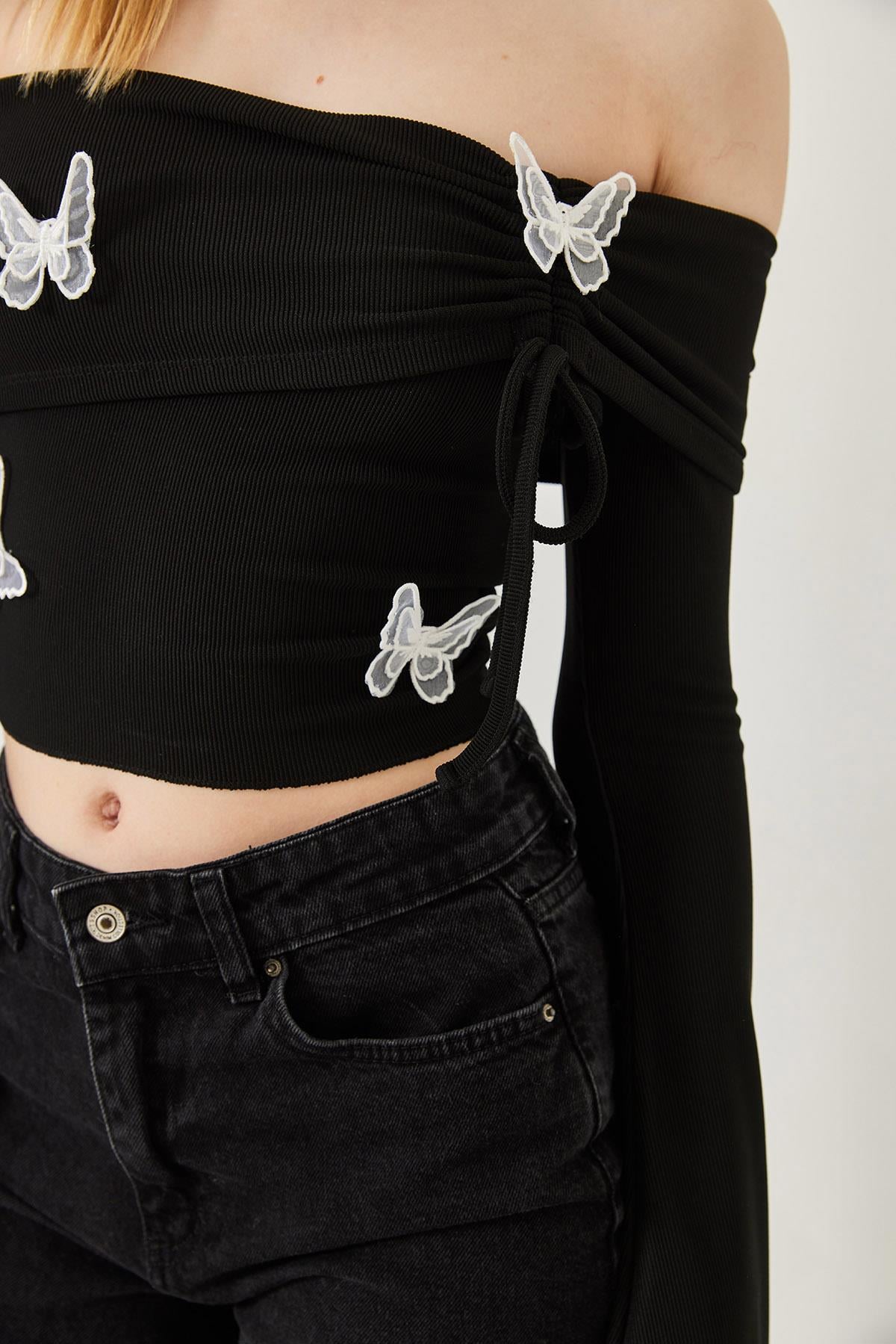 Madonna Yaka Kelebek Detaylı Bluz 7196 60261280 - Siyah