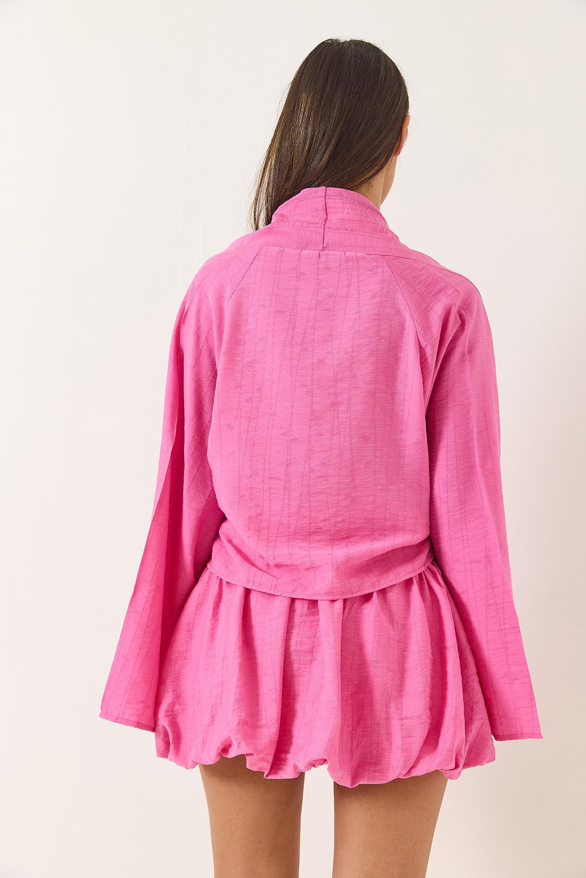 Mini Balon Etekli Bağlama Detaylı Kimono Alt-Üst Takım 60434 60283137 - Şeker Pembe