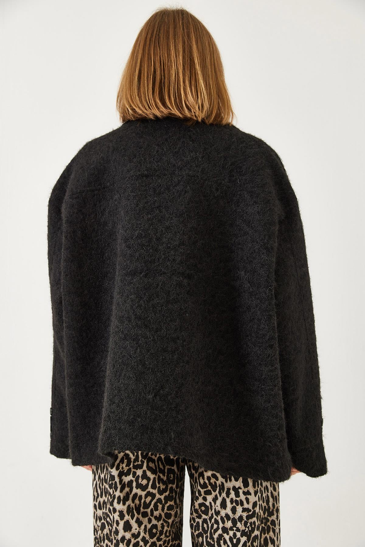 Oversize Astarlı Kaşe Blazer Ceket 60261242 - Siyah