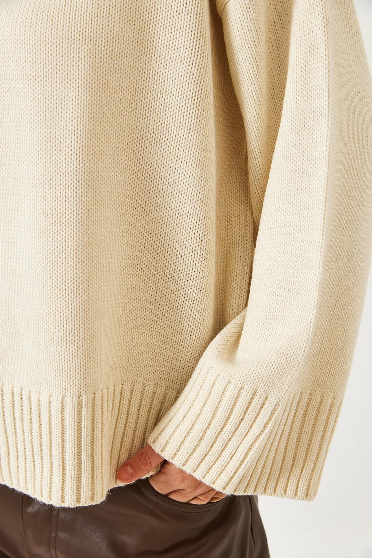 Oversize Basic Triko Kazak 20247601 - Krem
