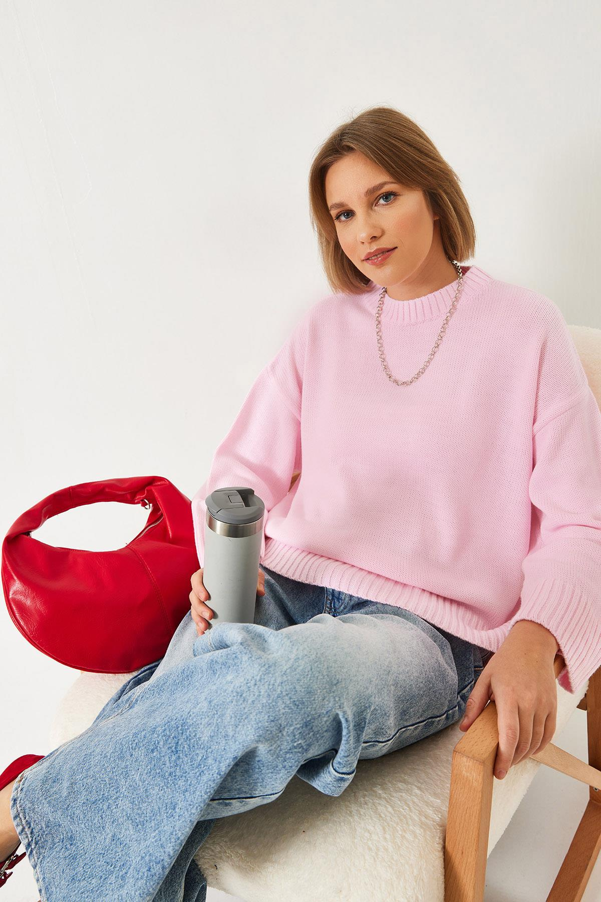 Oversize Basic Triko Kazak 20247601 - Pembe