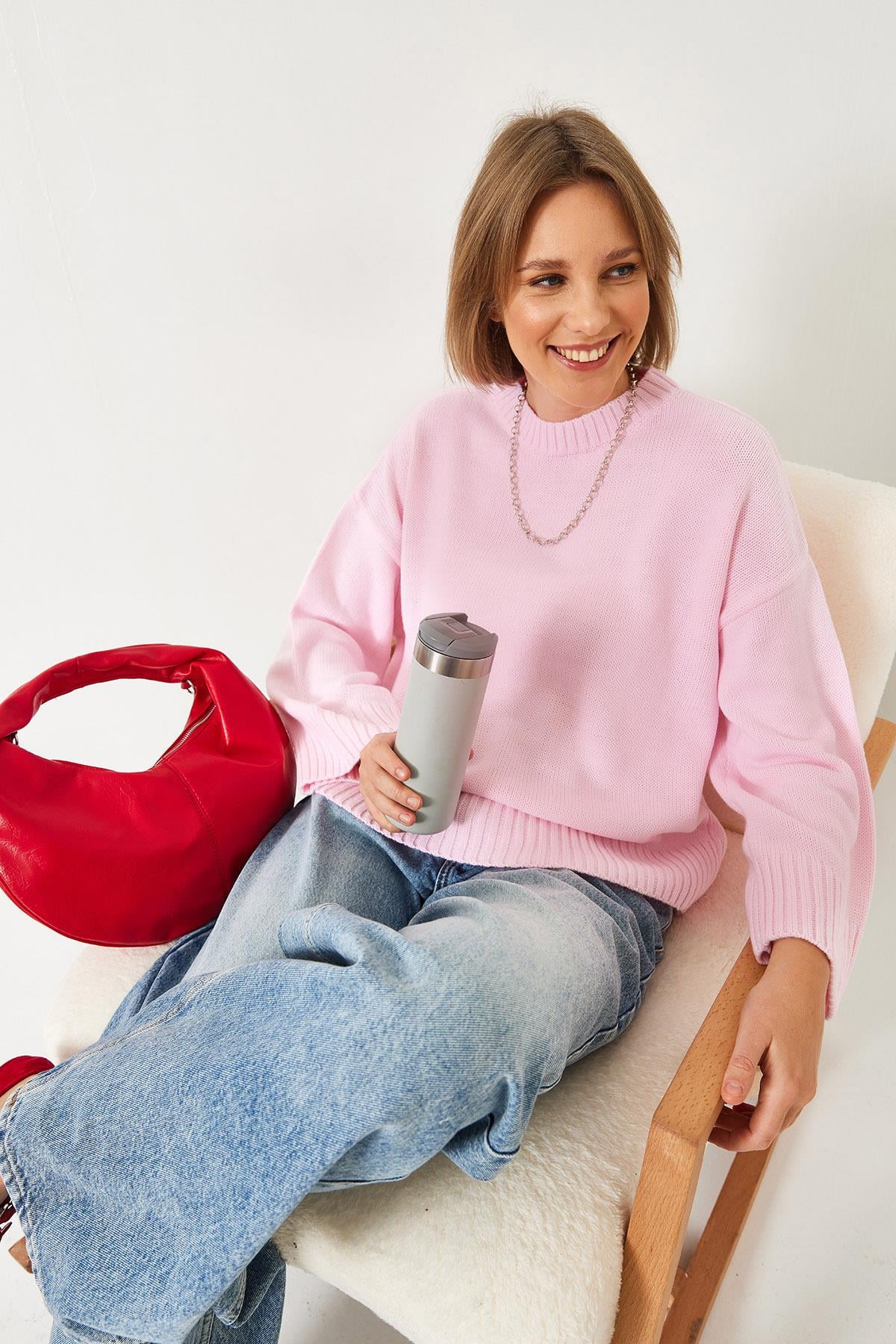 Oversize Basic Triko Kazak 20247601 - Pembe