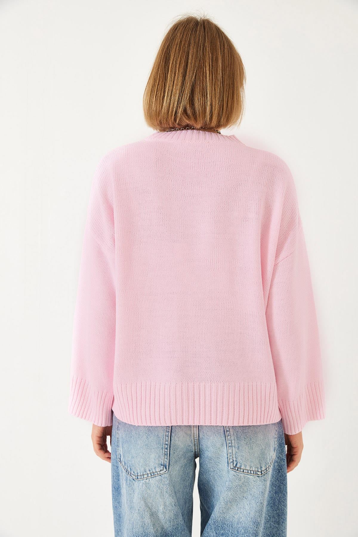 Oversize Basic Triko Kazak 20247601 - Pembe