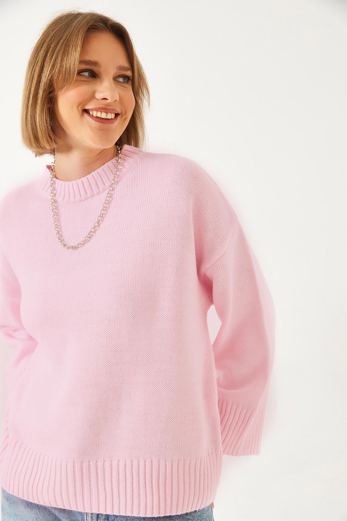 Oversize Basic Triko Kazak 20247601 - Pembe