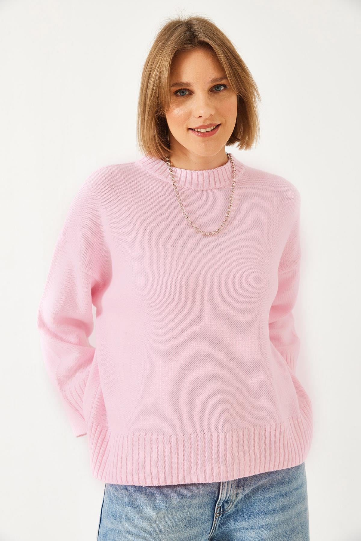 Oversize Basic Triko Kazak 20247601 - Pembe