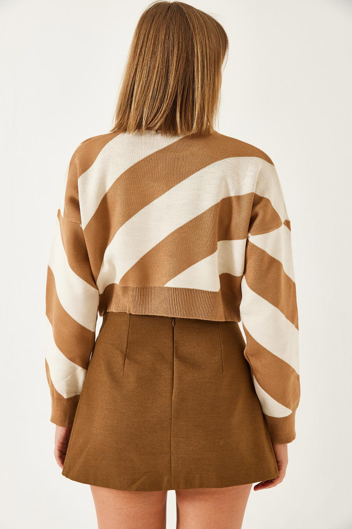 Oversize Desenli Triko Kazak 60351304 - Camel