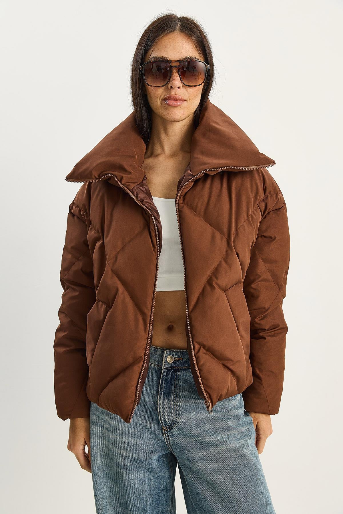 Oversize Şişme Mont - Acı Kahve DIŞ GİYİM modelleri