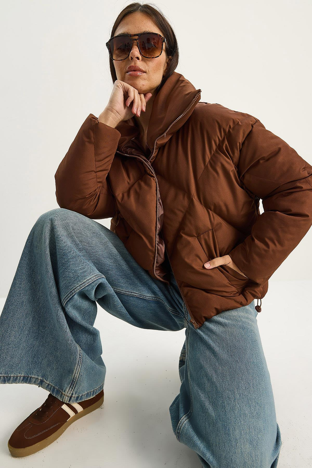 Oversize Şişme Mont - Acı Kahve DIŞ GİYİM modelleri