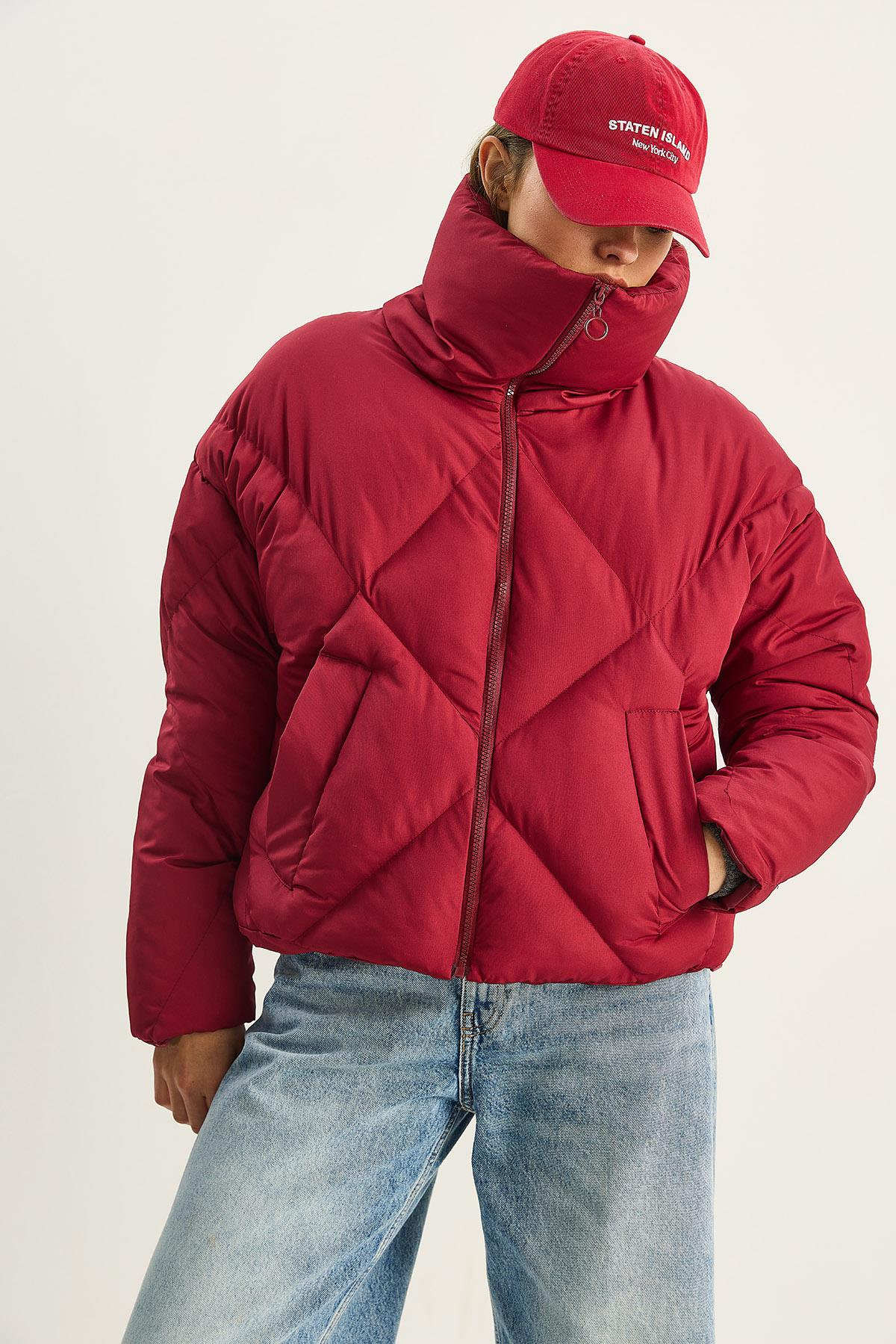 Oversize Şişme Mont - Bordo DIŞ GİYİM modelleri