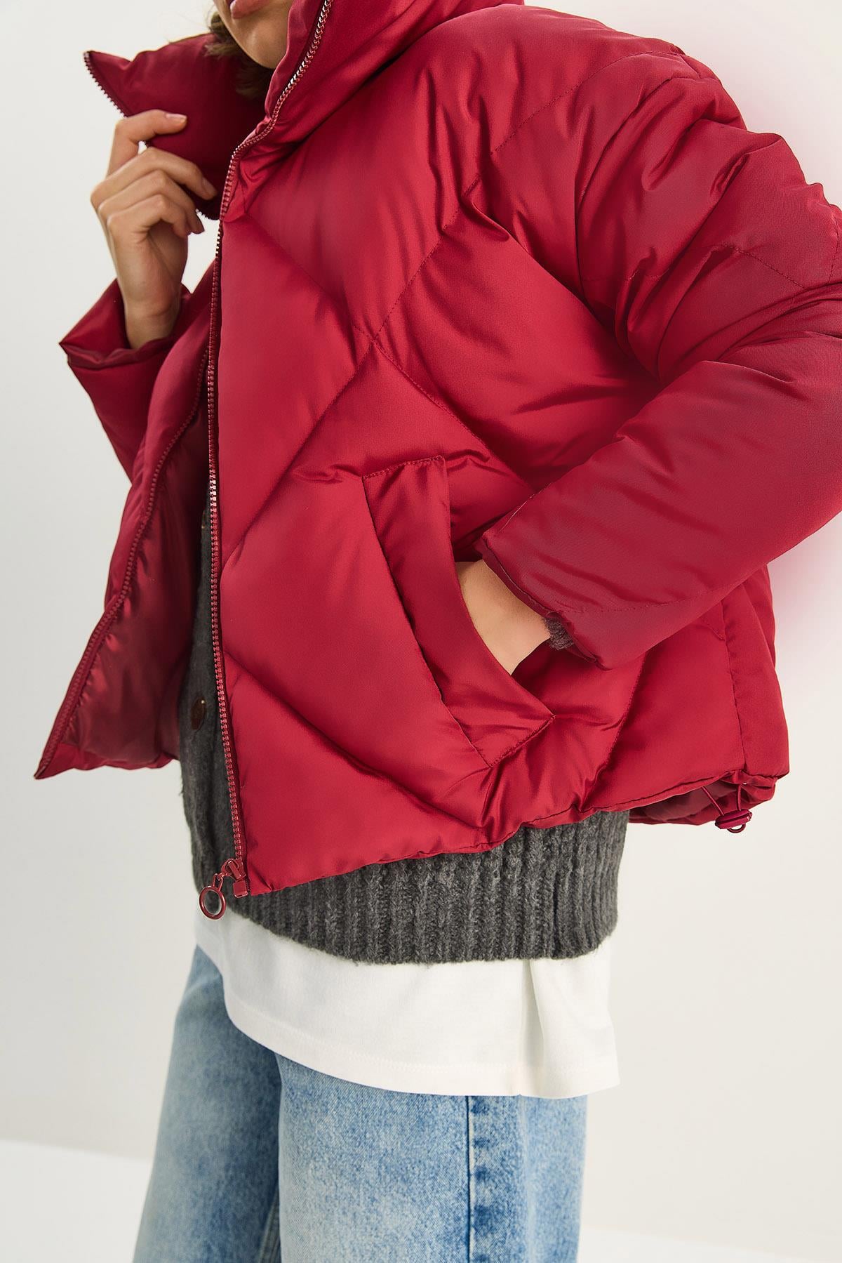 Oversize Şişme Mont - Bordo DIŞ GİYİM modelleri