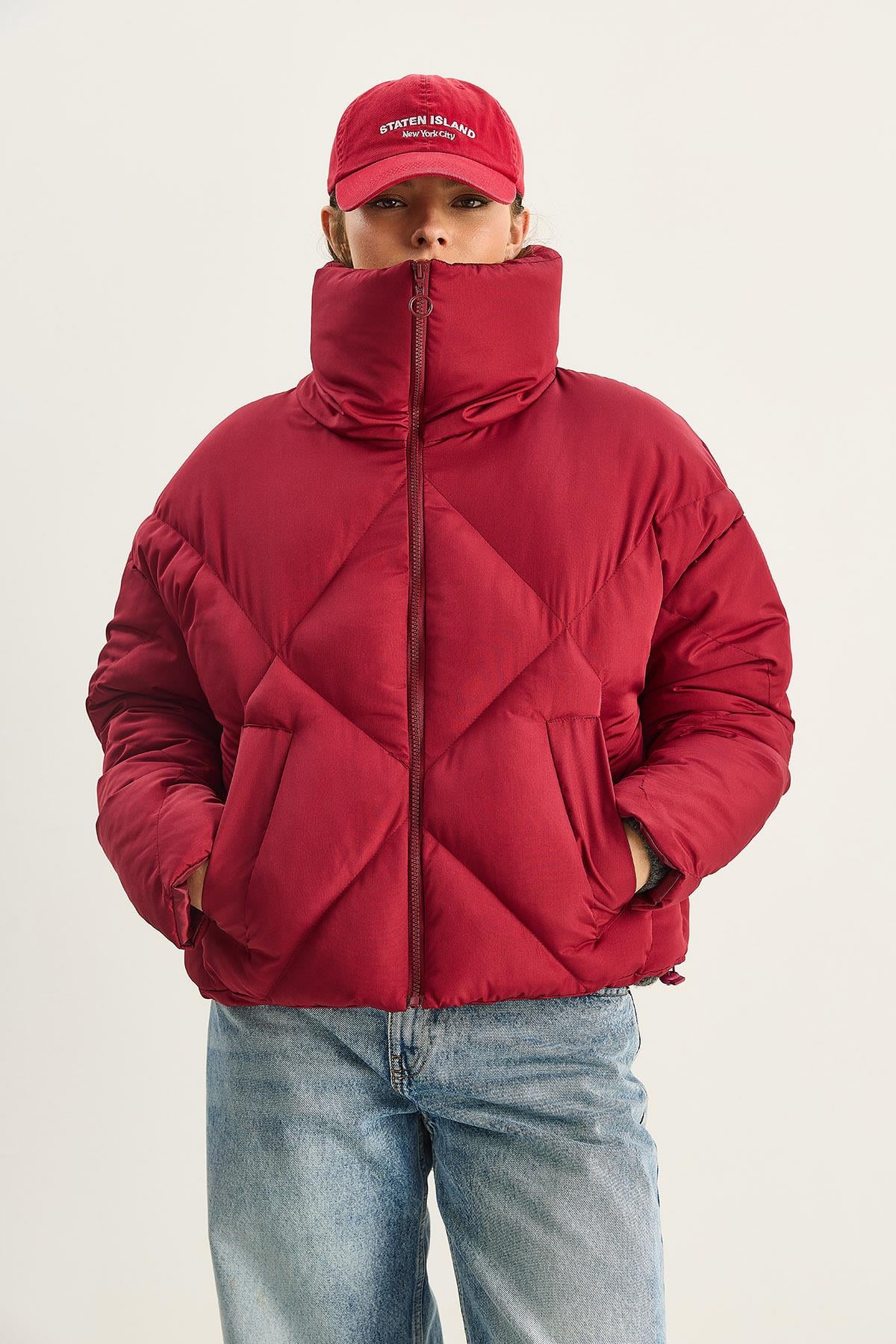 Oversize Şişme Mont - Bordo DIŞ GİYİM modelleri