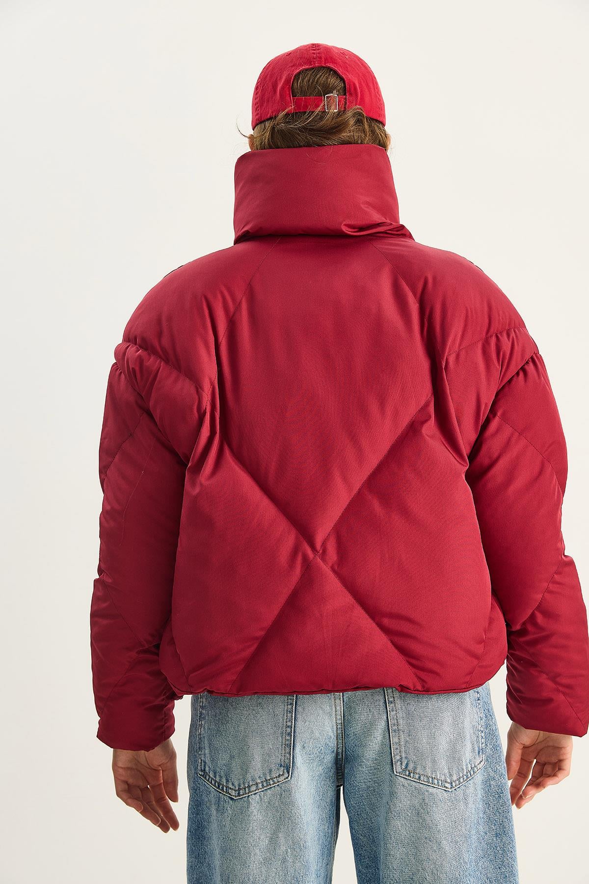 Oversize Şişme Mont - Bordo DIŞ GİYİM modelleri