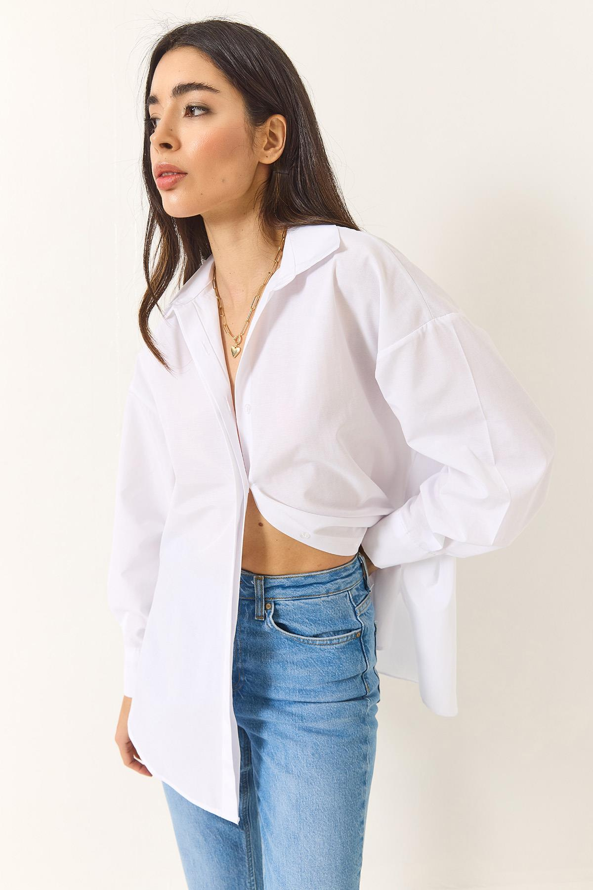 Oversize Terikoton Poplin Gömlek 34225 60284043 - Beyaz