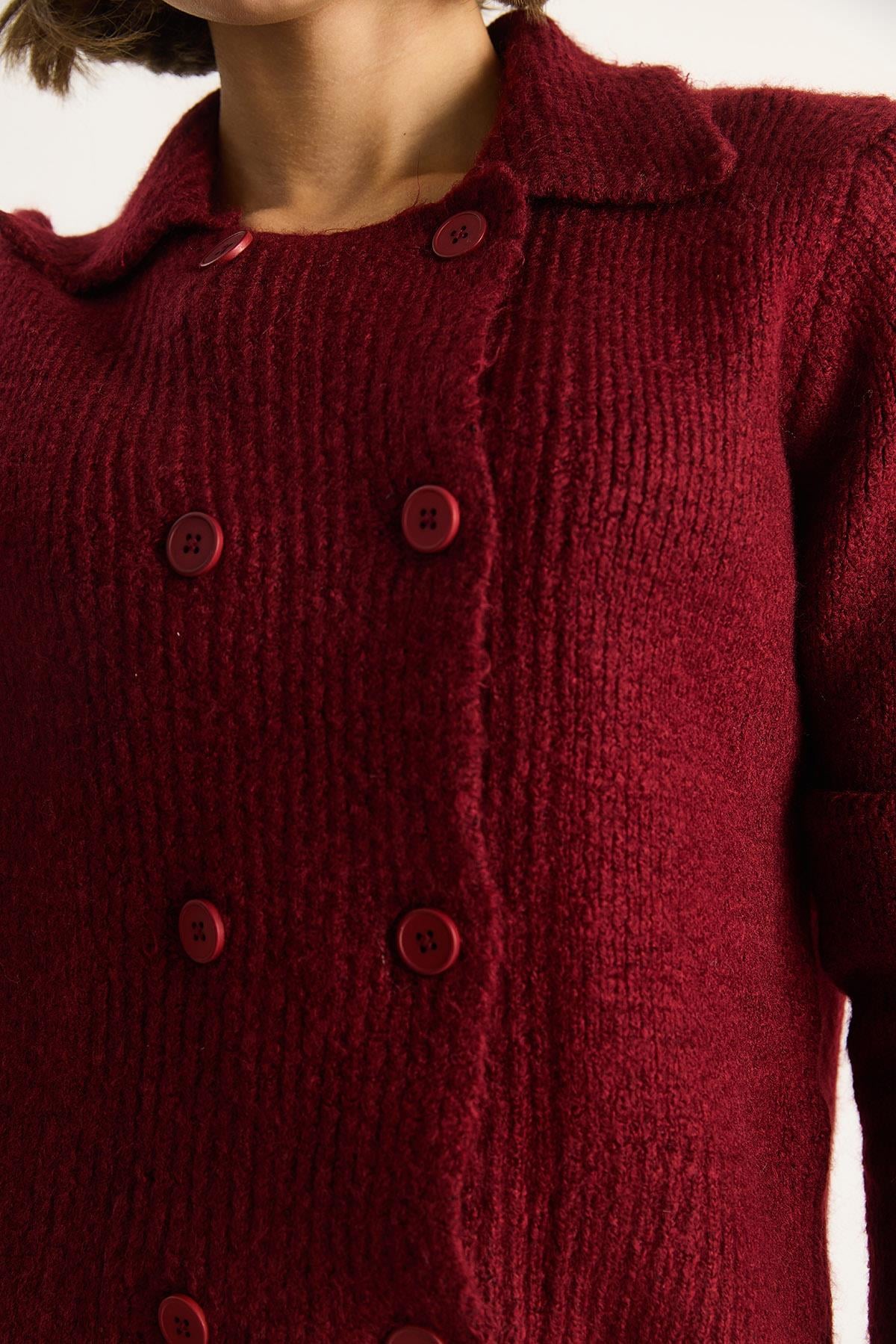 Polo Yaka Düğmeli Yumuşak Hırka 255252  60284080 - Bordo HIRKA modelleri