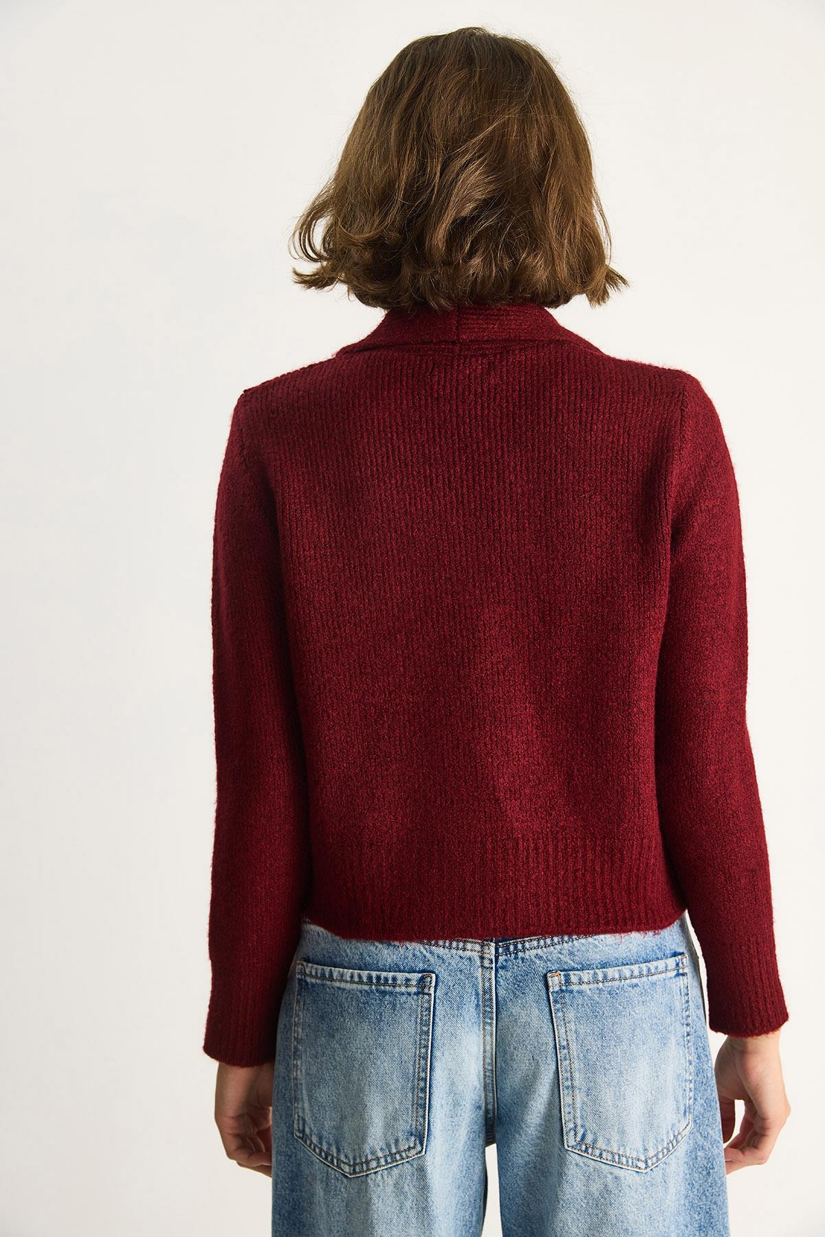 Polo Yaka Düğmeli Yumuşak Hırka 255252  60284080 - Bordo HIRKA modelleri