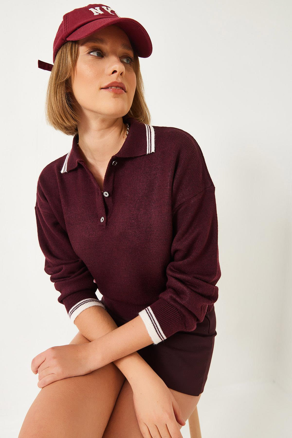 Polo Yaka Örgü Kazak 241251 60261332 - Bordo