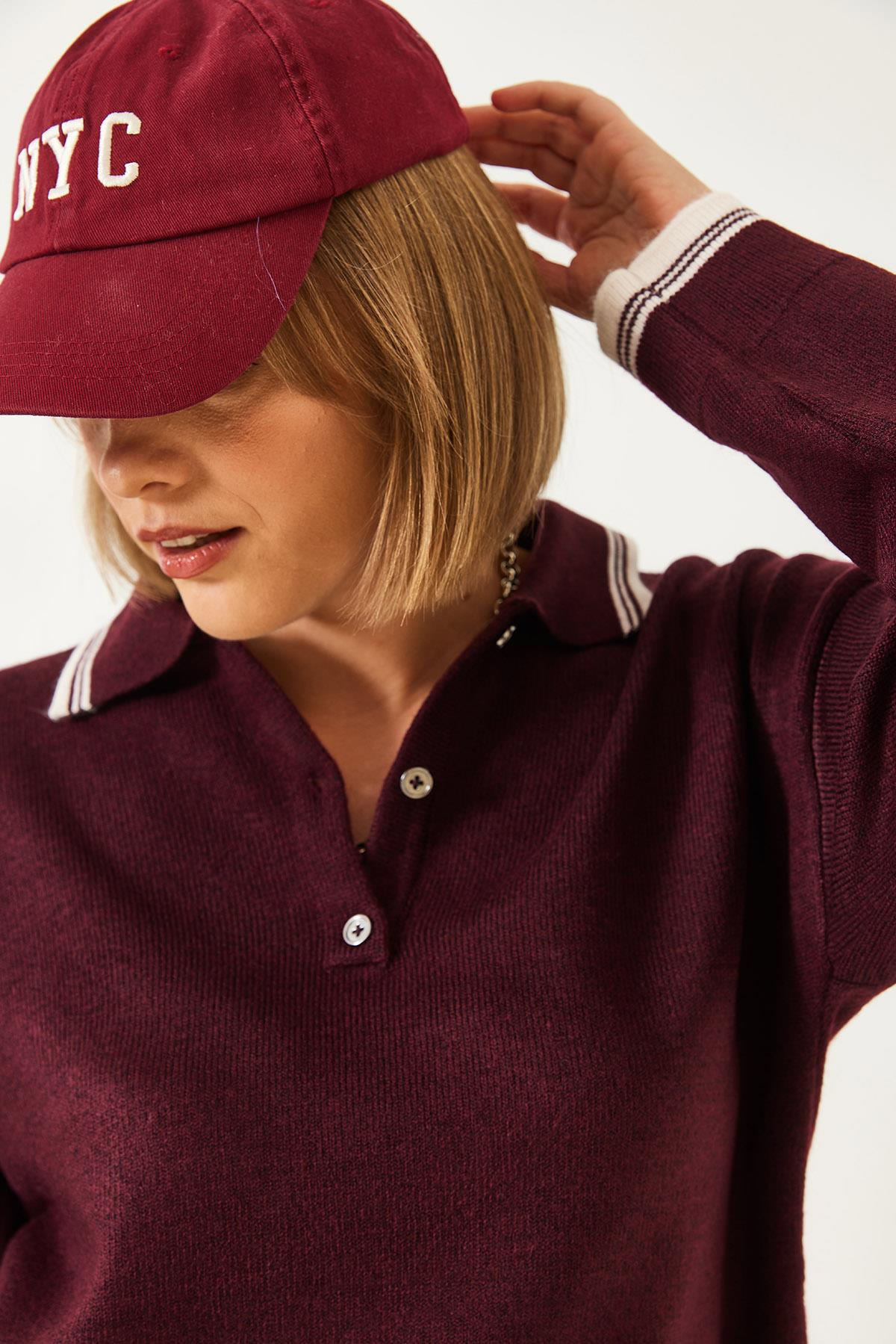 Polo Yaka Örgü Kazak 241251 60261332 - Bordo