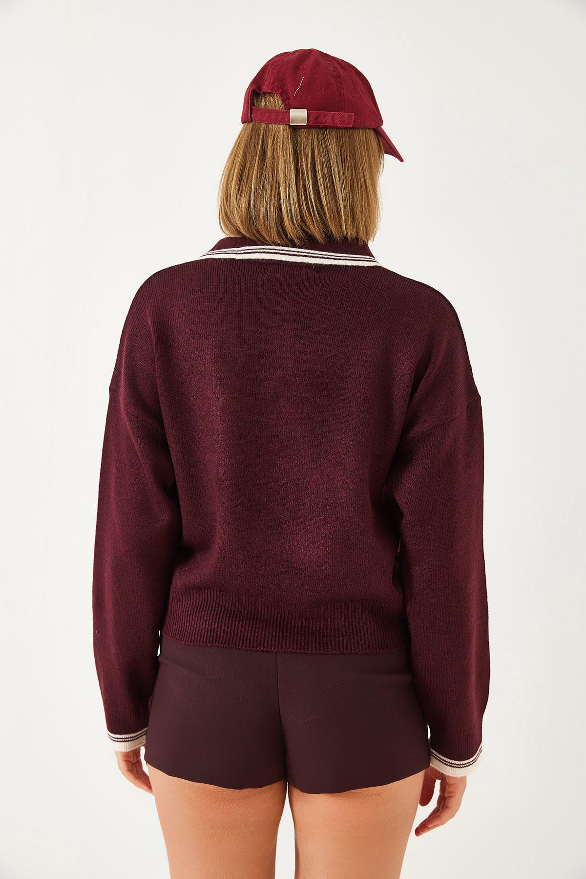 Polo Yaka Örgü Kazak 241251 60261332 - Bordo