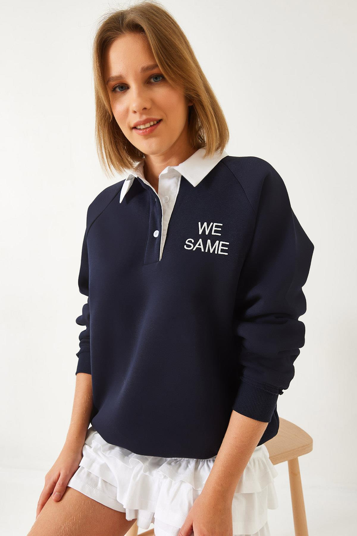 Polo Yaka Üç İplik Şardonlu Sweatshirt 2069 60261149 - Lacivert