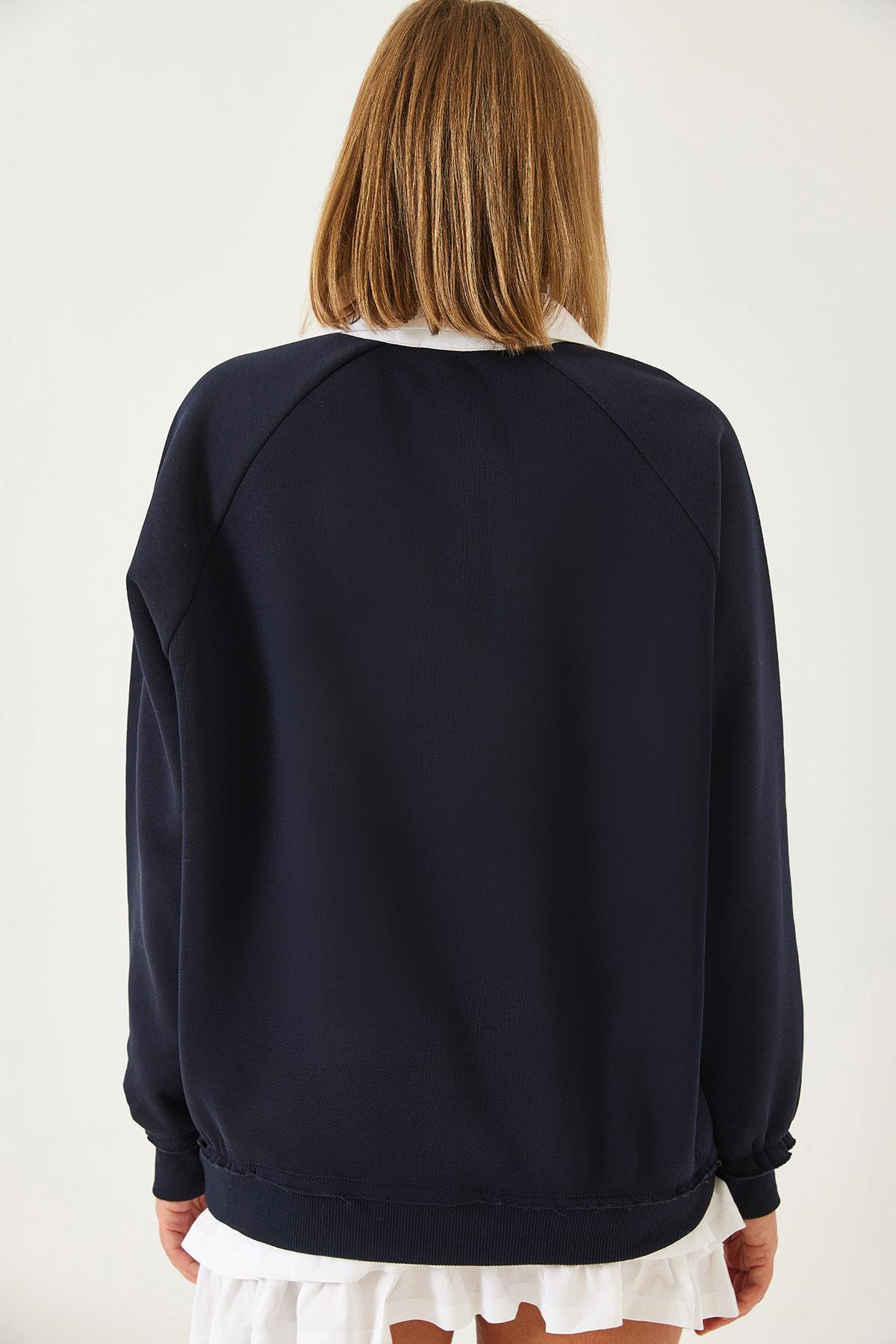 Polo Yaka Üç İplik Şardonlu Sweatshirt 2069 60261149 - Lacivert