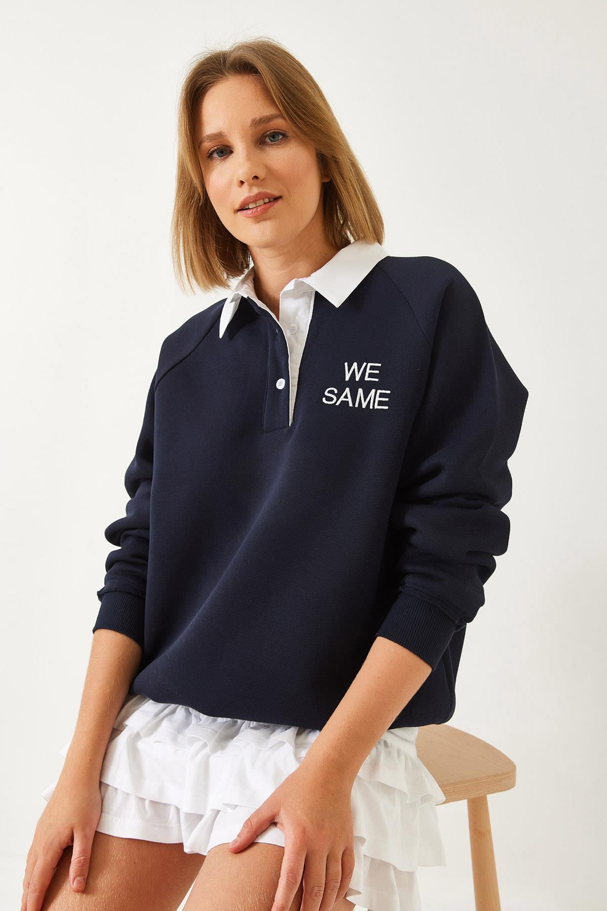 Polo Yaka Üç İplik Şardonlu Sweatshirt 2069 60261149 - Lacivert